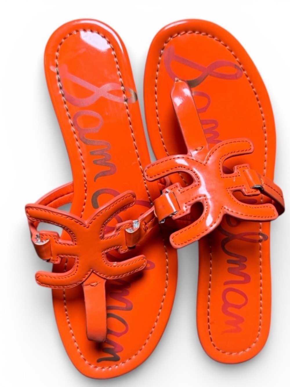 Sam Edelman Carter Orange Leather Flat Sandals Women’s 7.5 Summer